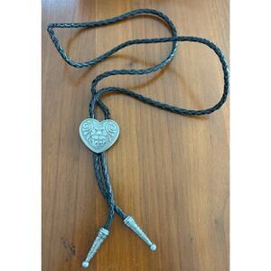 Stainless Steel Heart Bolo Tie Western Festival Necklace NWOT